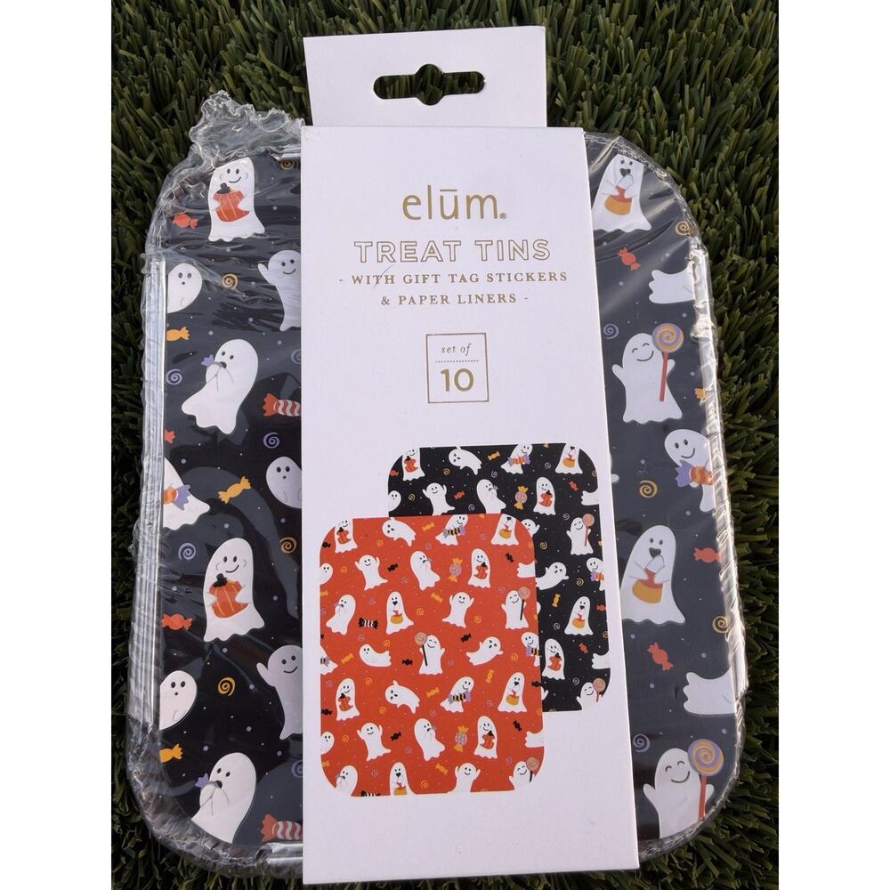 Elum Halloween Treat Tins Ghosts Black And White NEW!!‎ 🦇 🎃